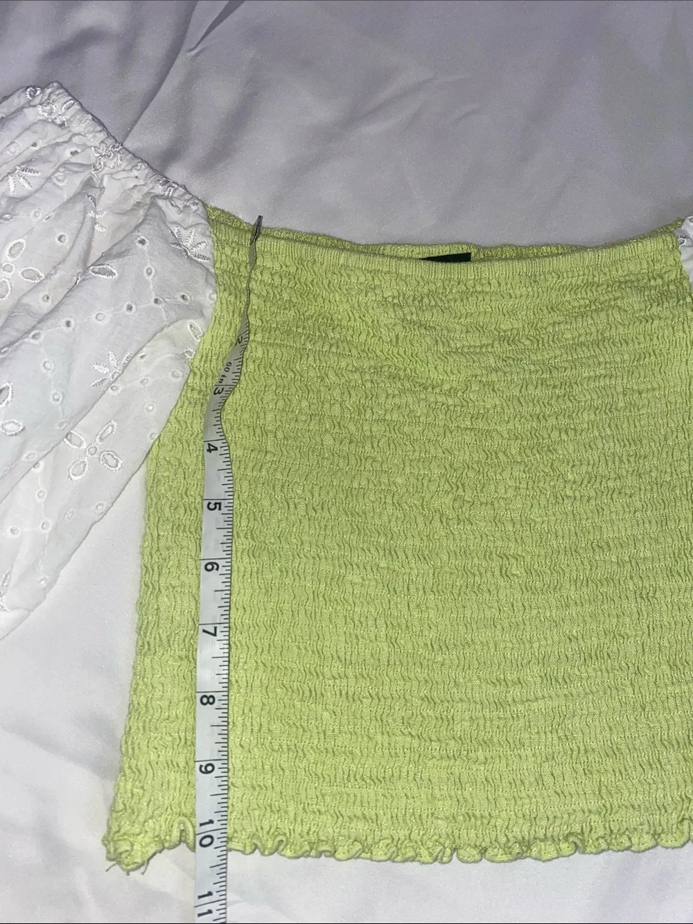 Smocked Lime Green Crop Top with White Puff Eyelet Sleeves - Picture 2 of 6